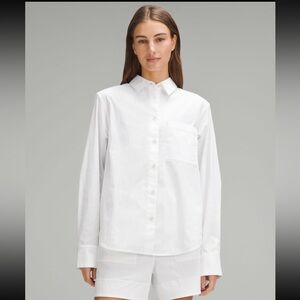 Lululemon Relaxed Cotton Blend Poplin Button Down Shirt
